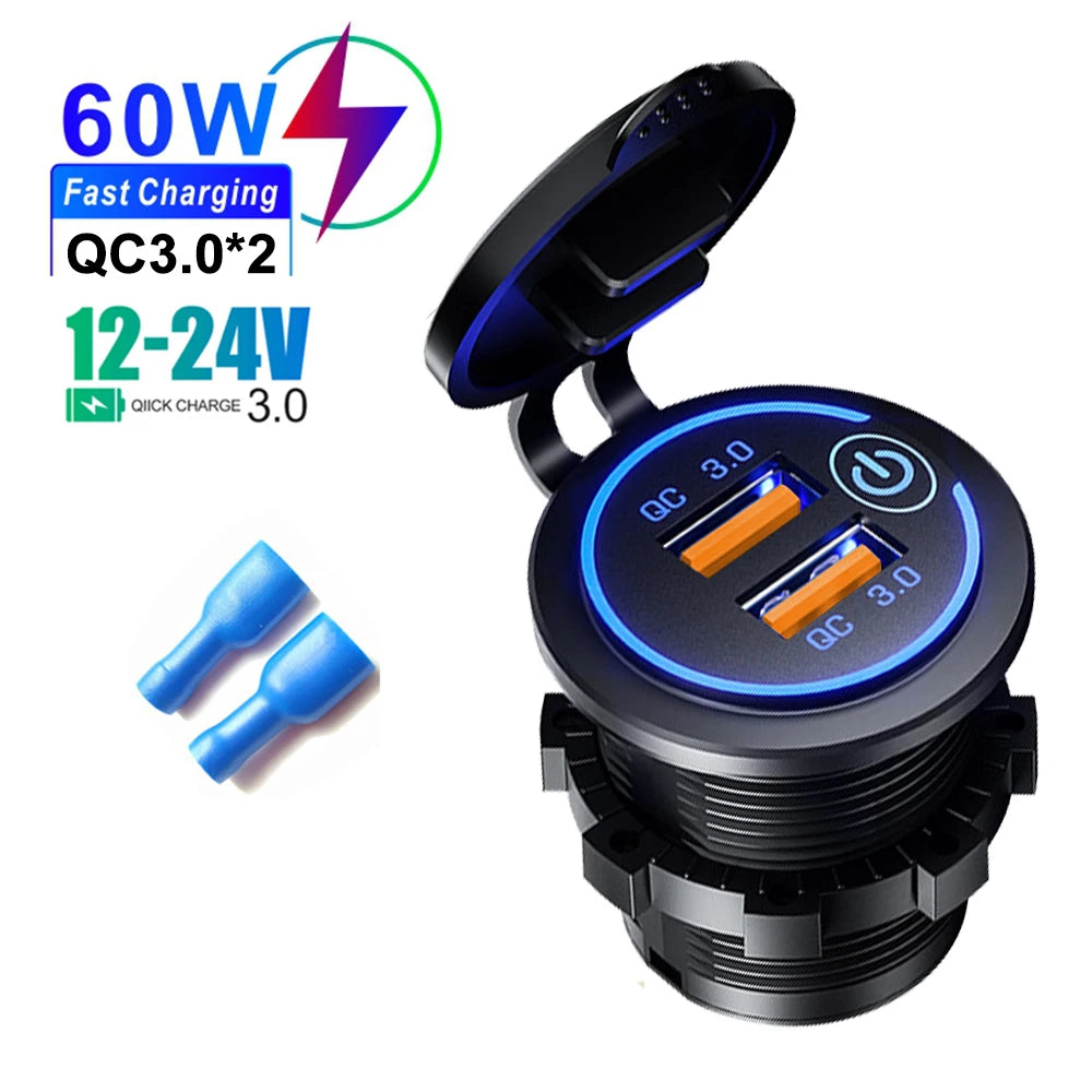83W Max Phone Charger Socket 45W PD+QC3.0 Fast Charging Adapter Waterproof For 12/24V Car Boat Motorcycle with LED Voltmeter