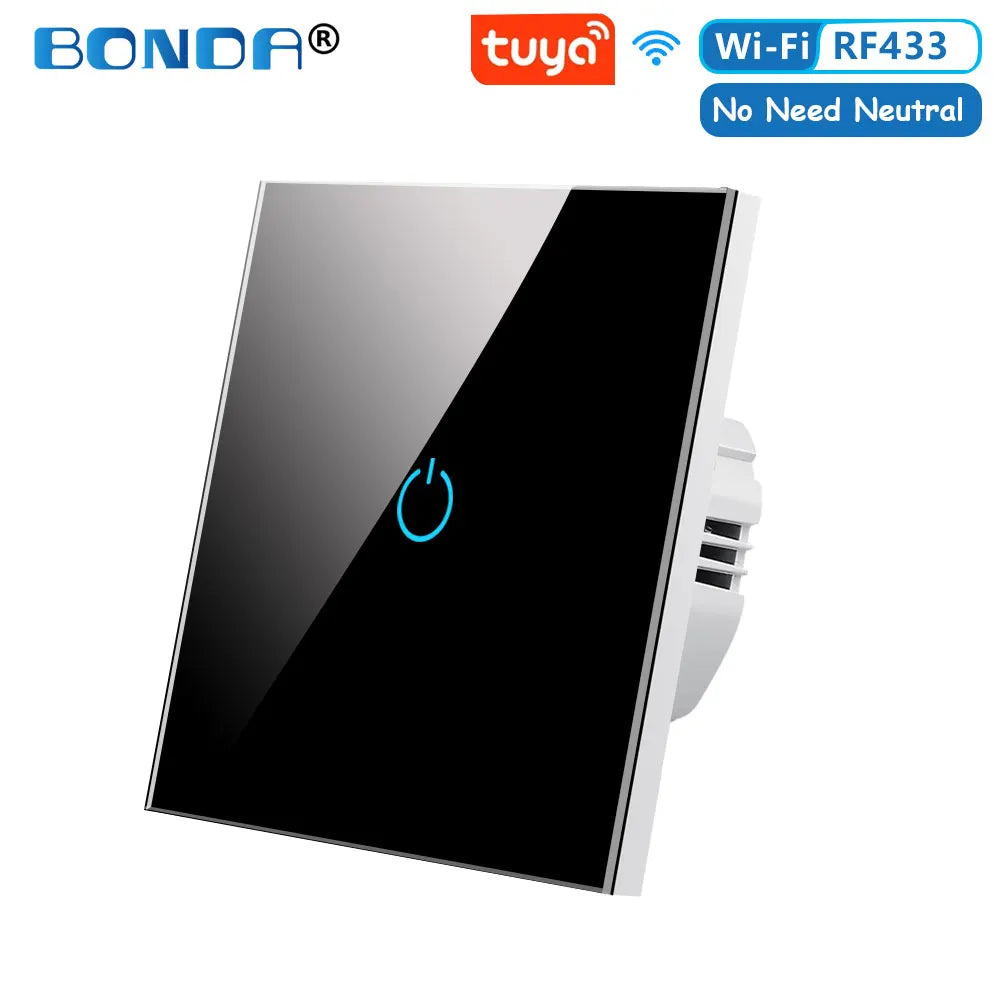 BONDA Smart Switch Alexa RF433 No Neutral Tuya Control Works With Google 1/2/3 Gang Smart Life Home Light WiFi Touch Switches 86