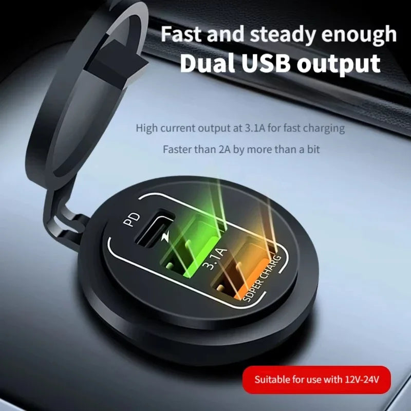 83W Max Phone Charger Socket 45W PD+QC3.0 Fast Charging Adapter Waterproof For 12/24V Car Boat Motorcycle with LED Voltmeter