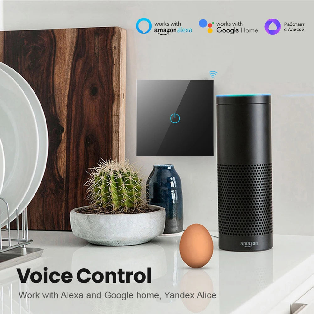 BONDA Smart Switch Alexa RF433 No Neutral Tuya Control Works With Google 1/2/3 Gang Smart Life Home Light WiFi Touch Switches 86