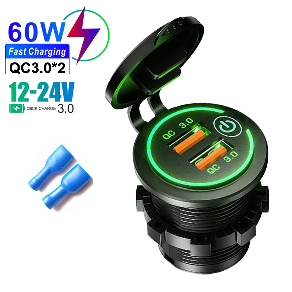 83W Max Phone Charger Socket 45W PD+QC3.0 Fast Charging Adapter Waterproof For 12/24V Car Boat Motorcycle with LED Voltmeter