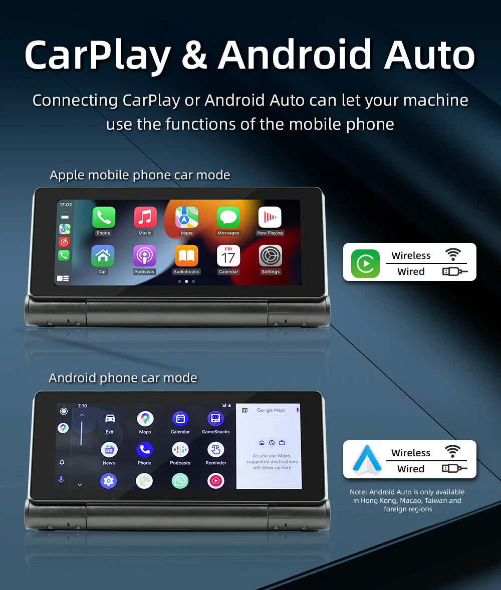 BQCC 6.86" 180° Folding Screen Portable MP5 Car Radio Wireless CarPlay Android Auto Mirrorlink Reversing Image Car Stereo