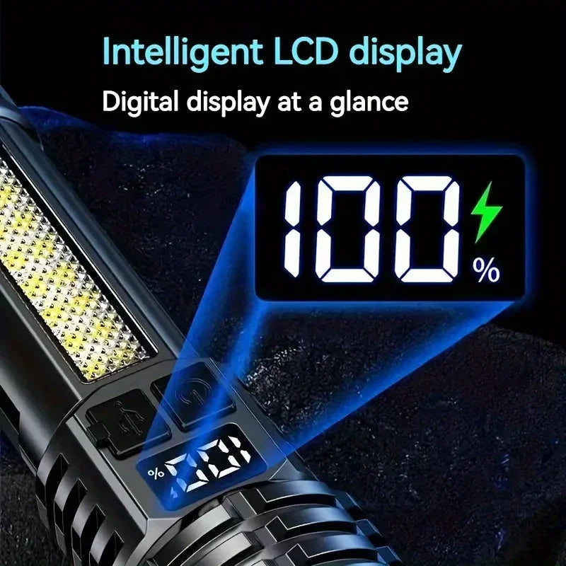 Heinast High Power LED Flashlight Powerful TYPE-C Rechargeable COB Flashlight With Side Light Torch For Outdoor Camping Hiking