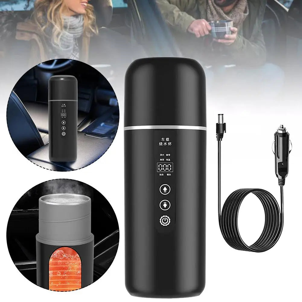 12V 24V Portable Car Heating Cup 500 Ml Travel Heating Smart Stainless Steel Insulation Cup OLED Display Electric Kettle