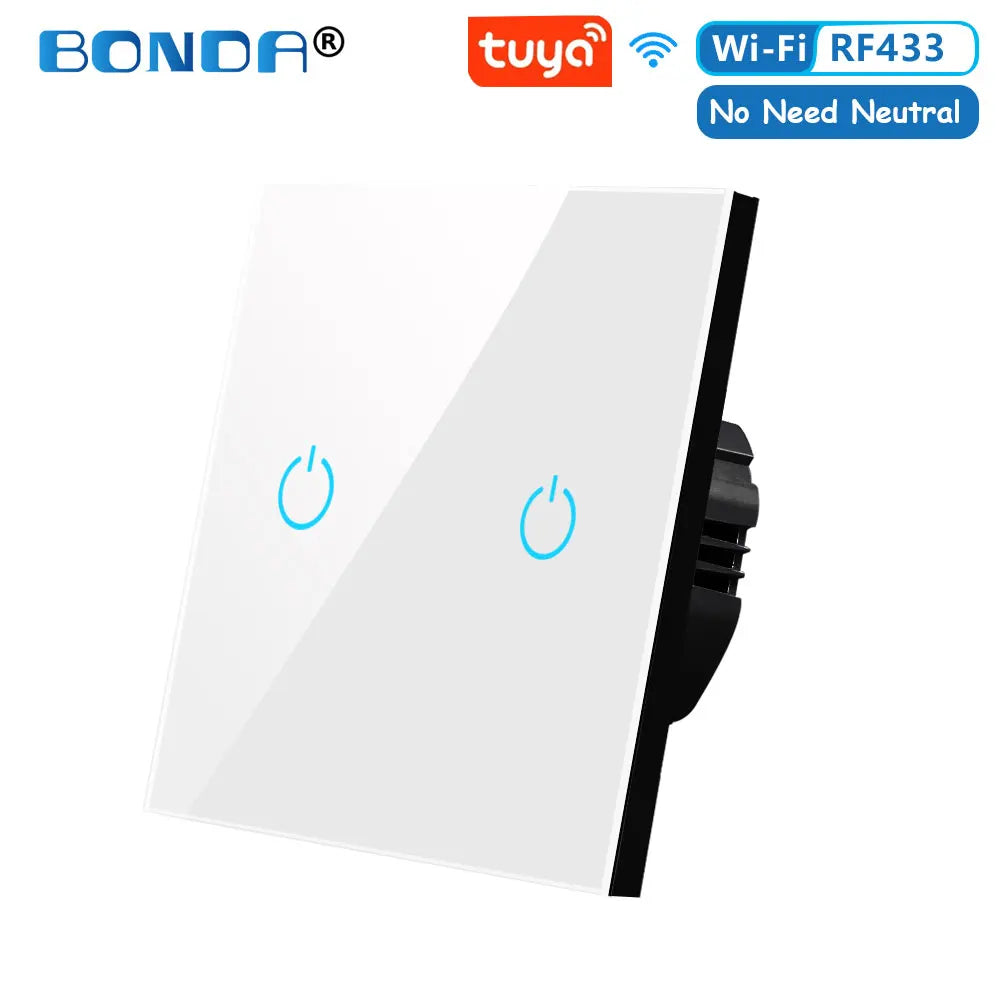 BONDA Smart Switch Alexa RF433 No Neutral Tuya Control Works With Google 1/2/3 Gang Smart Life Home Light WiFi Touch Switches 86