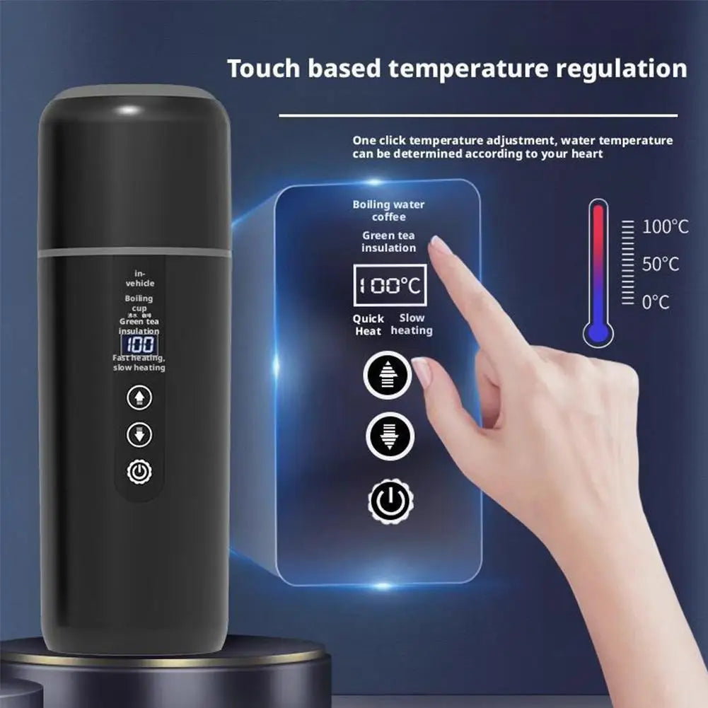 12V 24V Portable Car Heating Cup 500 Ml Travel Heating Smart Stainless Steel Insulation Cup OLED Display Electric Kettle