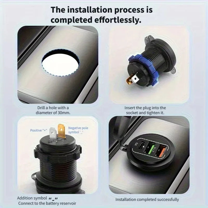 83W Max Phone Charger Socket 45W PD+QC3.0 Fast Charging Adapter Waterproof For 12/24V Car Boat Motorcycle with LED Voltmeter