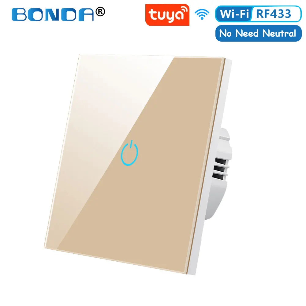 BONDA Smart Switch Alexa RF433 No Neutral Tuya Control Works With Google 1/2/3 Gang Smart Life Home Light WiFi Touch Switches 86