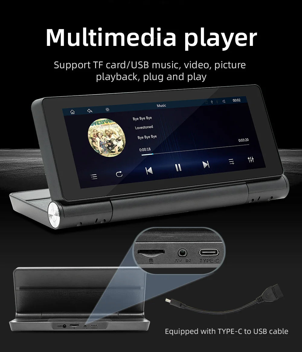 BQCC 6.86" 180° Folding Screen Portable MP5 Car Radio Wireless CarPlay Android Auto Mirrorlink Reversing Image Car Stereo