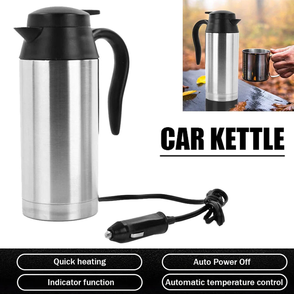 12V/24V Car Electric Heating Cup Kettle 750ML Stainless Steel Water Heater Bottle With Cigarette Lighter Plug Car Kettle Thermos