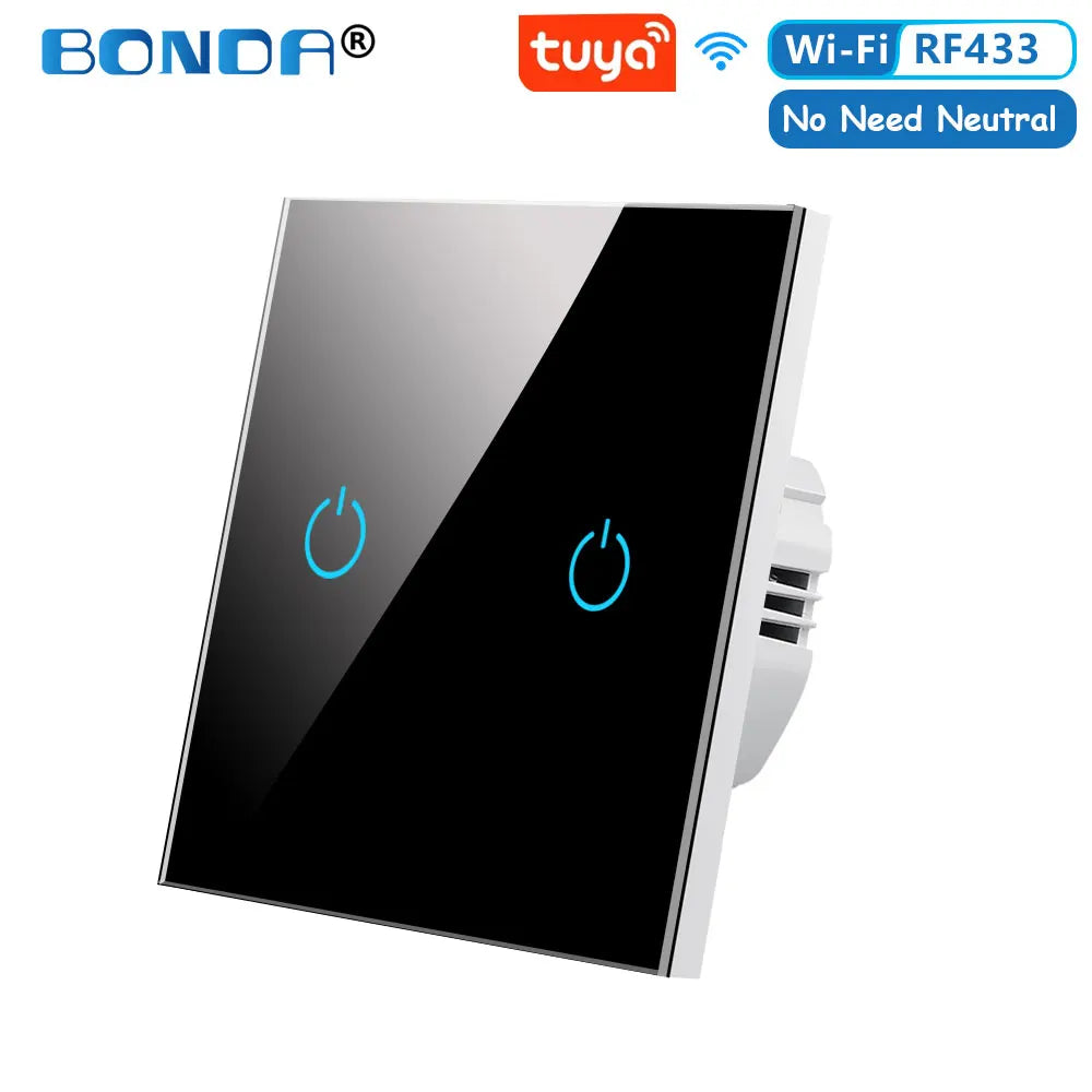 BONDA Smart Switch Alexa RF433 No Neutral Tuya Control Works With Google 1/2/3 Gang Smart Life Home Light WiFi Touch Switches 86