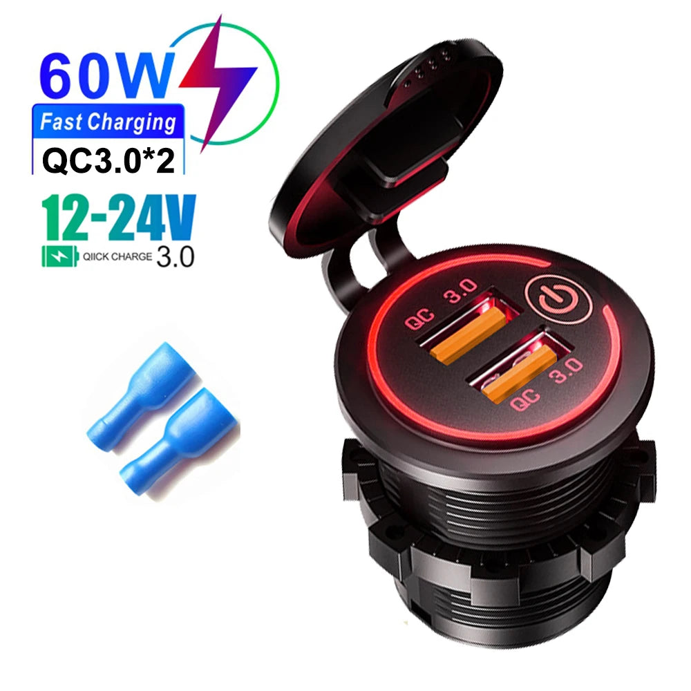 83W Max Phone Charger Socket 45W PD+QC3.0 Fast Charging Adapter Waterproof For 12/24V Car Boat Motorcycle with LED Voltmeter