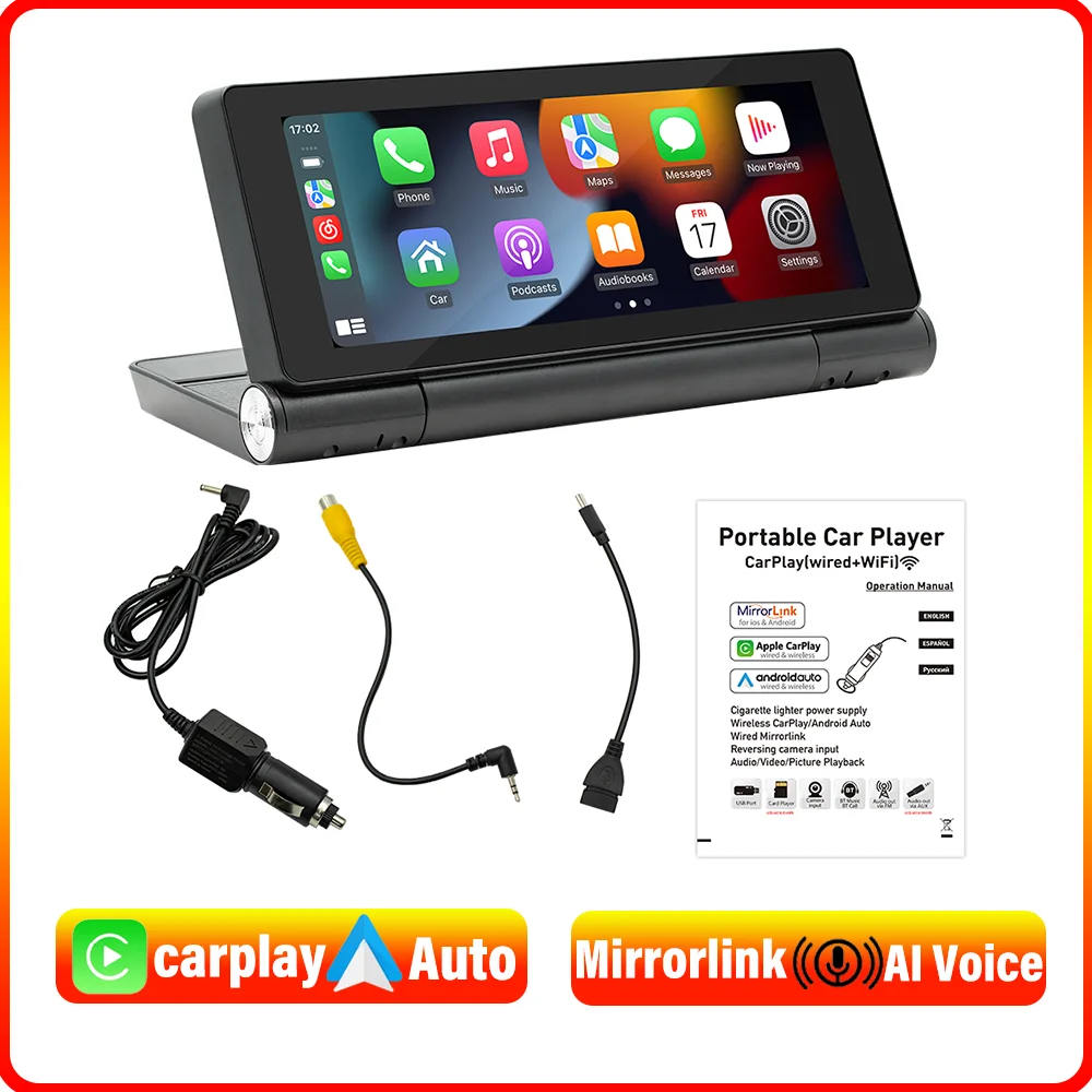 BQCC 6.86" 180° Folding Screen Portable MP5 Car Radio Wireless CarPlay Android Auto Mirrorlink Reversing Image Car Stereo